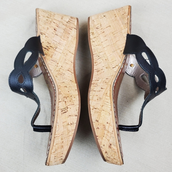 SAM EDELMAN Ralphie Black Cork Wedge Sandals 8 - Picture 4 of 11